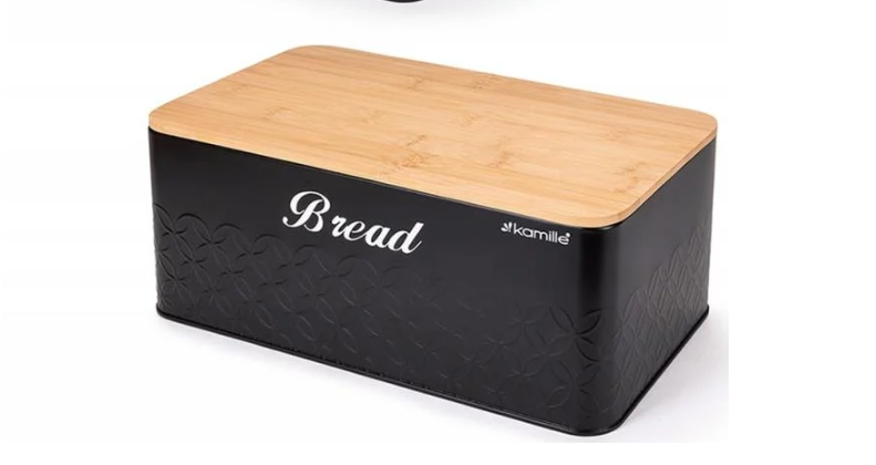 Хлебница Kamille с деревянной крышкой и 3 емкости для хранения 36х22х20 см Black