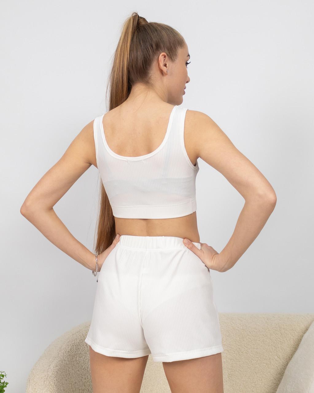 Пижама женская из рубчика топ и шорты Белый (2188007626) - фото 3