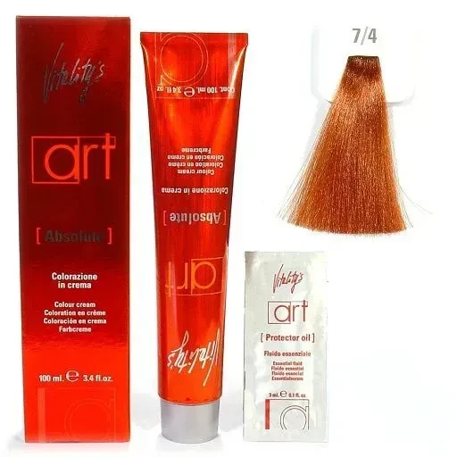 Крем-краска для волос с масляным коктейлем Vitality’s Art Absolute Hair Color Cream 7/4 Медный блондин 100 мл