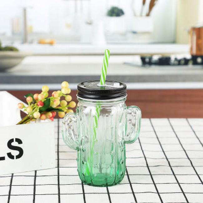 Кружка-банка Кактус Mason Jar 2 крышки 350 мл Зеленый (401847) - фото 1