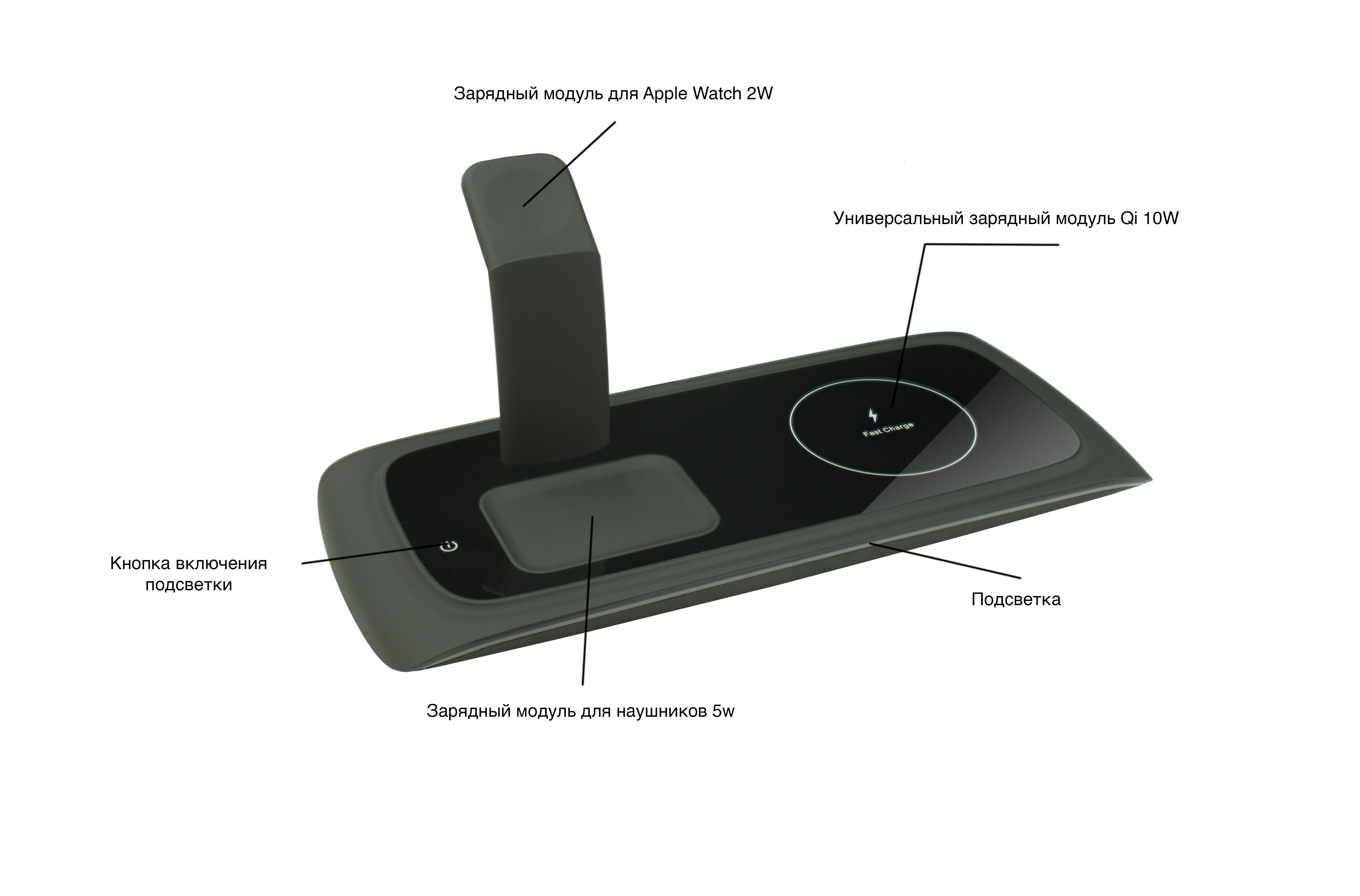 Беспроводное зарядное устройство Mission Wireless Dock Black N33 3в1 (Mi-N33bk) - фото 4