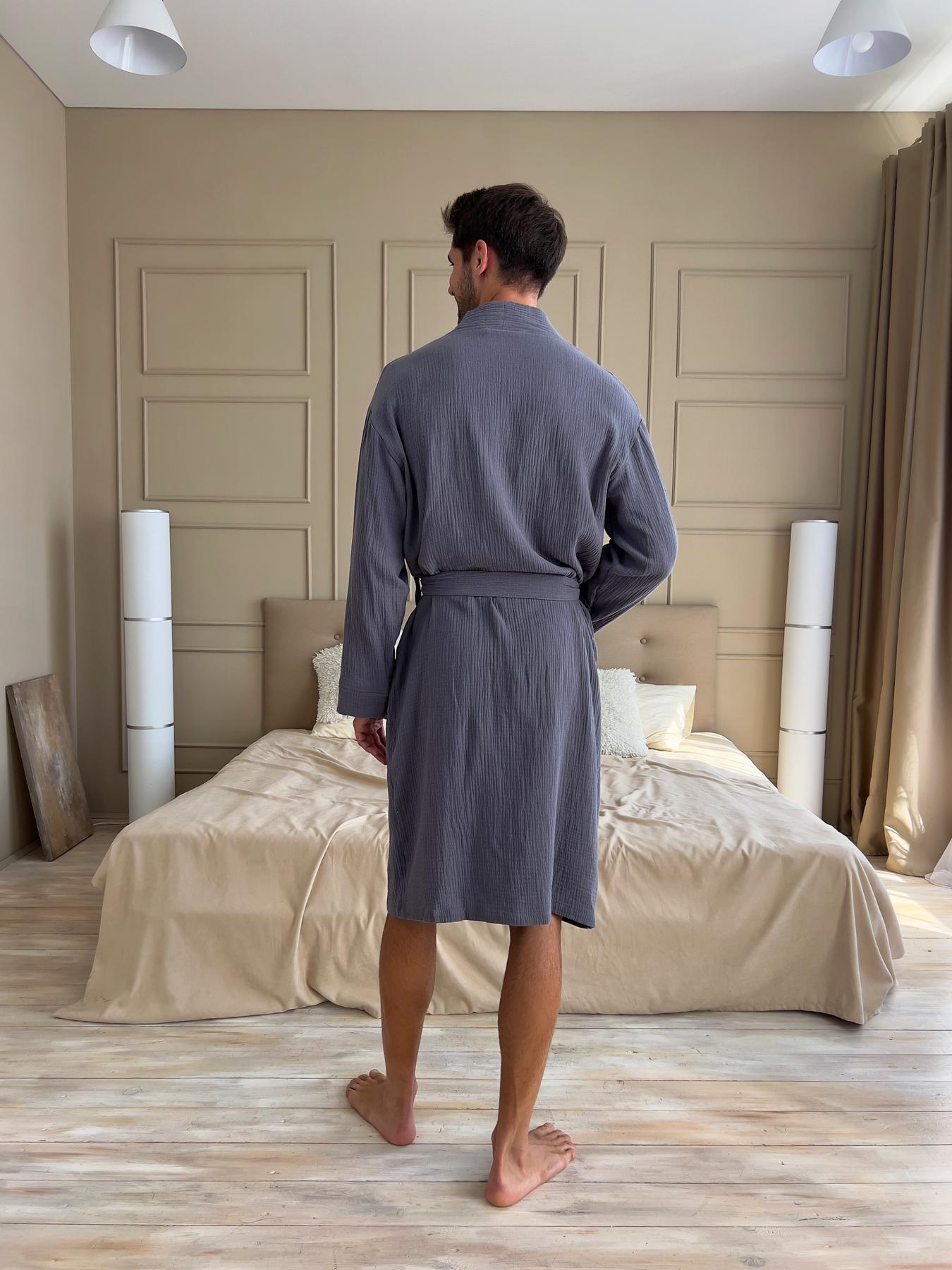 Халат летний мужской COSY Estet из муслина S Темно-серый (M50) - фото 2 Халат летний мужской COSY Estet из муслина S Темно-серый (M50) - фото 2