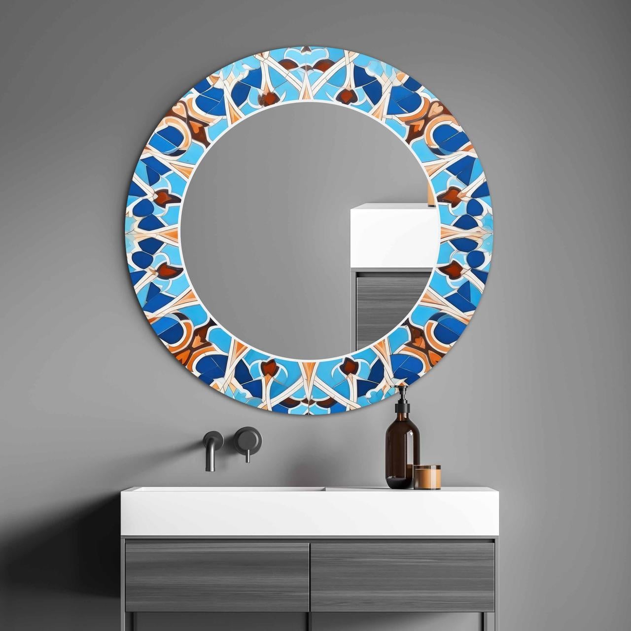 Зеркало на стену NovellaPrint с рисунком мозайки круглое 50 см (2018.1)