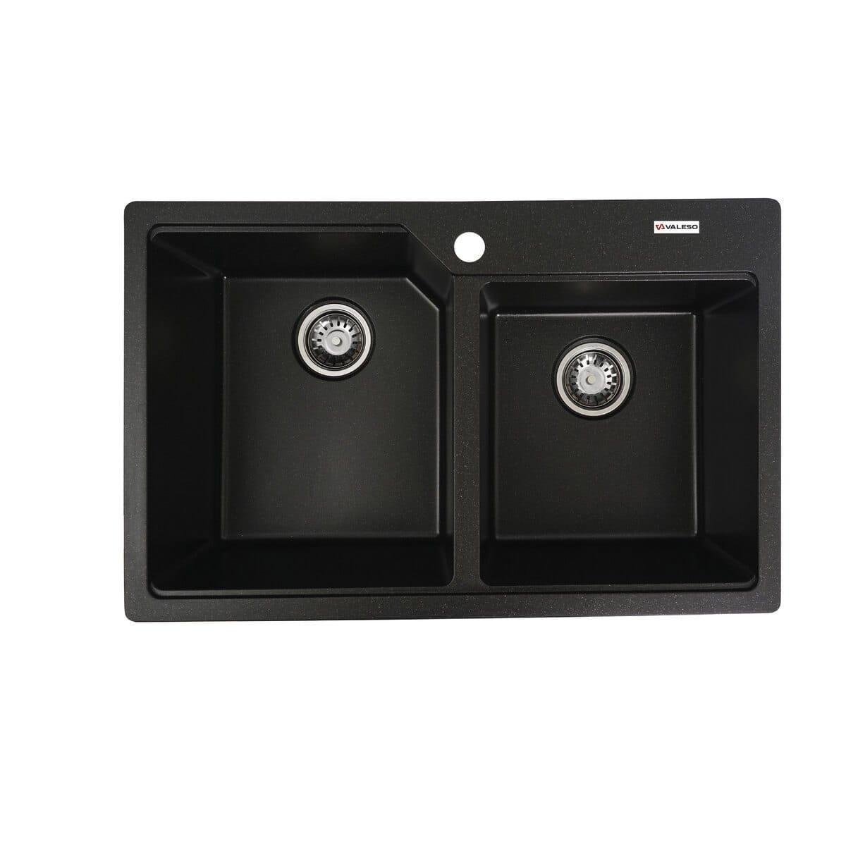 Мойка гранитная Valeso Harmony врезная прямоугольная матовая 780х500 мм Черный металлик