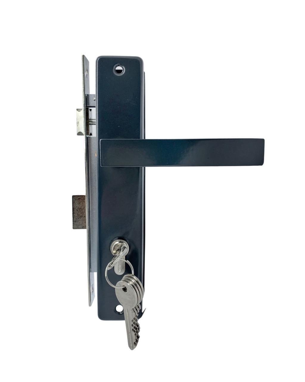 Врезной замок на калитку с ручками 85/35 мм Темно-серый