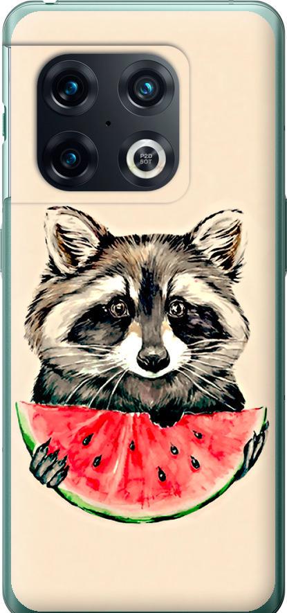Чехол на OnePlus 10 Pro Енотик с арбузом (4605u-2588-42517)