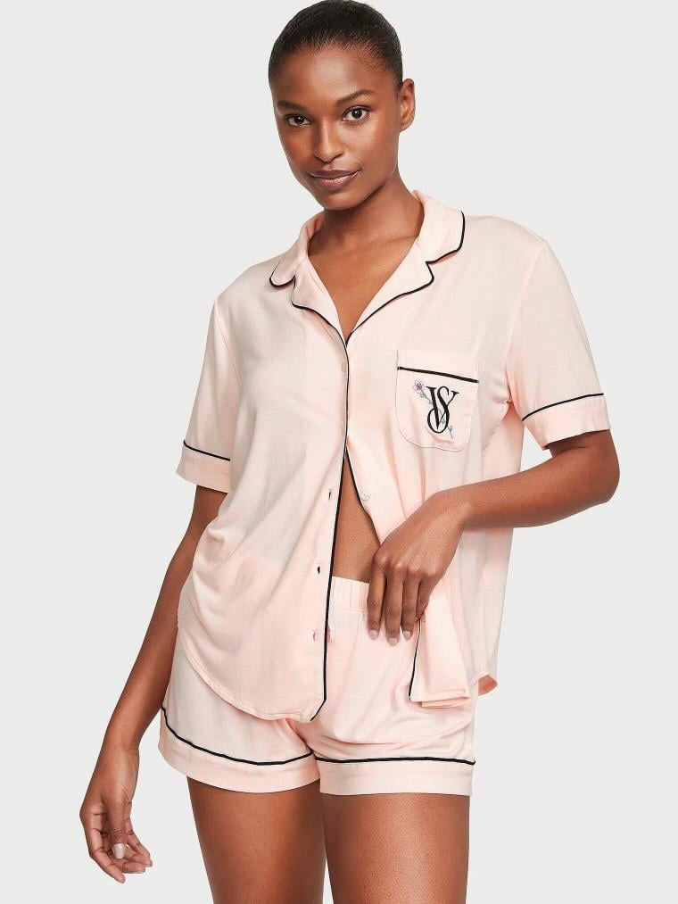 Піжама сорочка/шорти Victoria's Secret Modal Soft Short Pajama Set M Бежевий (26811600D)