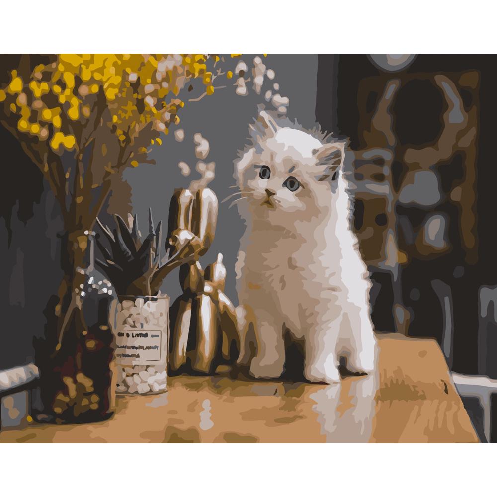 Картина по номерам Strateg Премиум Котенок на полке 40х50 см (GS267)