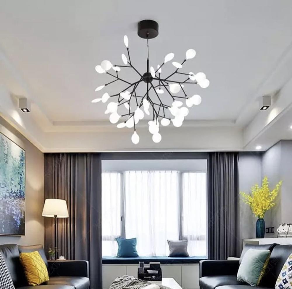 Светильник подвесной имитирующий дерево 45 белых лепестков-плафонов Черный (H 686/45 BK)