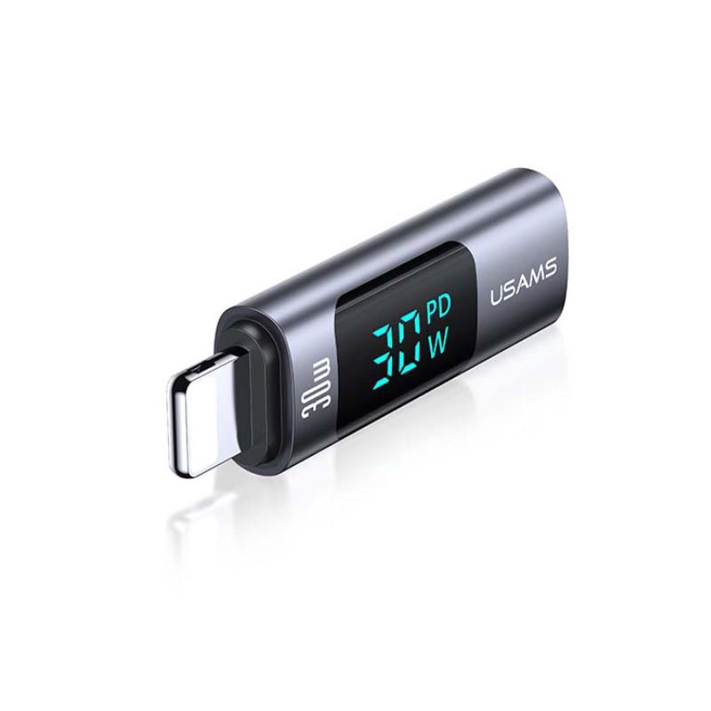 Переходник Usams Type-C To Lightning Aluminum 30 Вт Alloy Digital Display Adapter US-SJ681 Черный