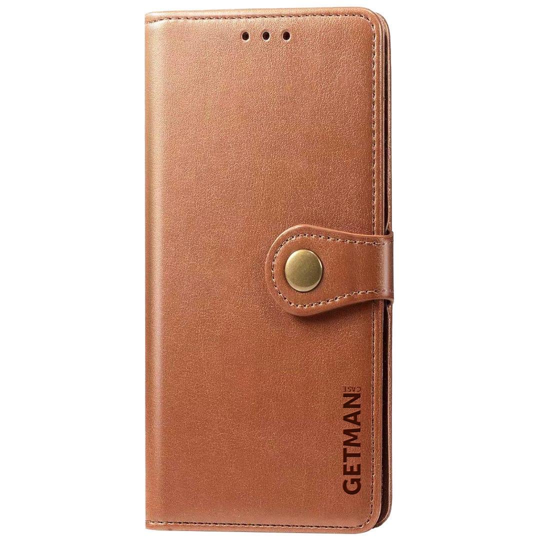 Противоударный кожаный чехол книжка GETMAN Gallant (PU) для Xiaomi Redmi Note 10 5G / Poco M3 Pro Коричневый