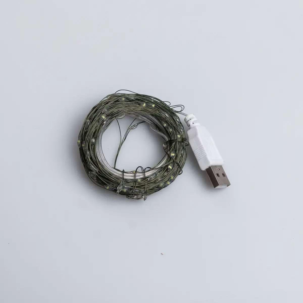 Гірлянда-роса Крапля USB на 200 LED світлодіодів зелений провід 20 м Білий (5352)