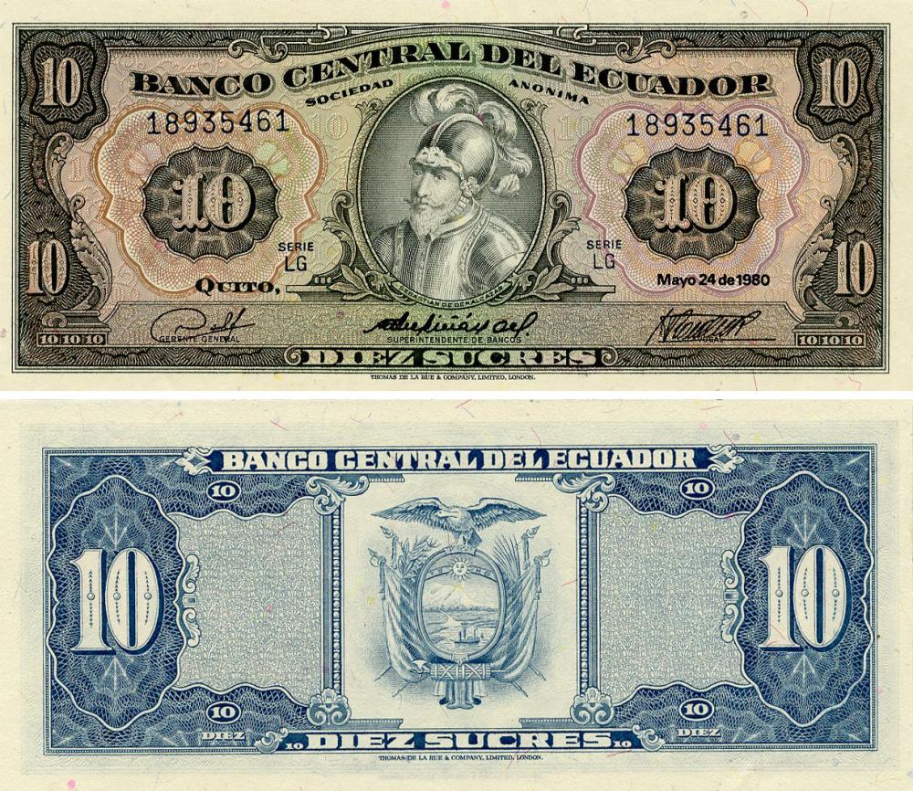 Колекційна банкнота Еквадор 10 сукре 1980 UNC 19805 P114b (Б25557)