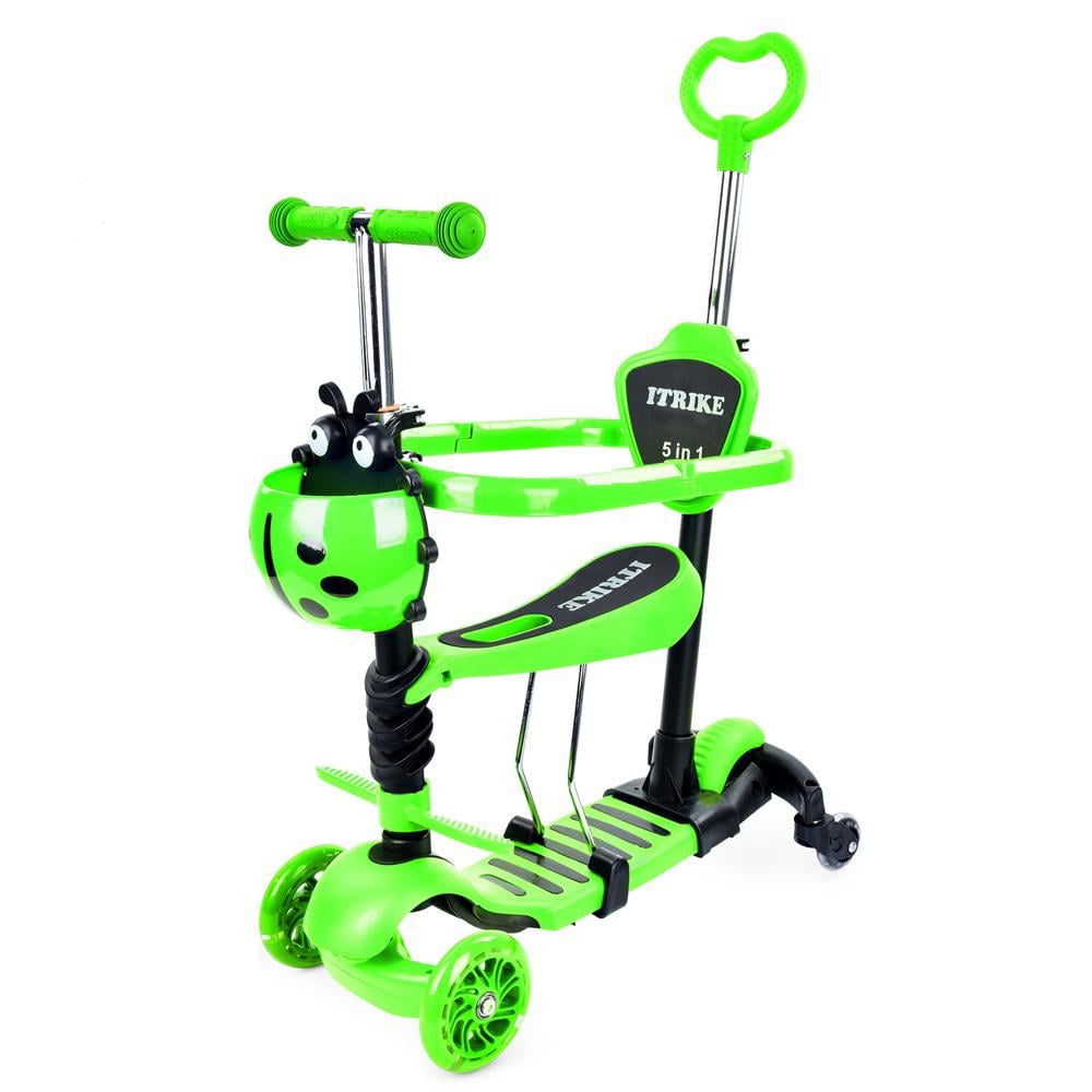 Самокат детский iTrike от 1 года трехколесный со светящимися колесами унисекс с сидением Зеленый (DS-171-S-131)