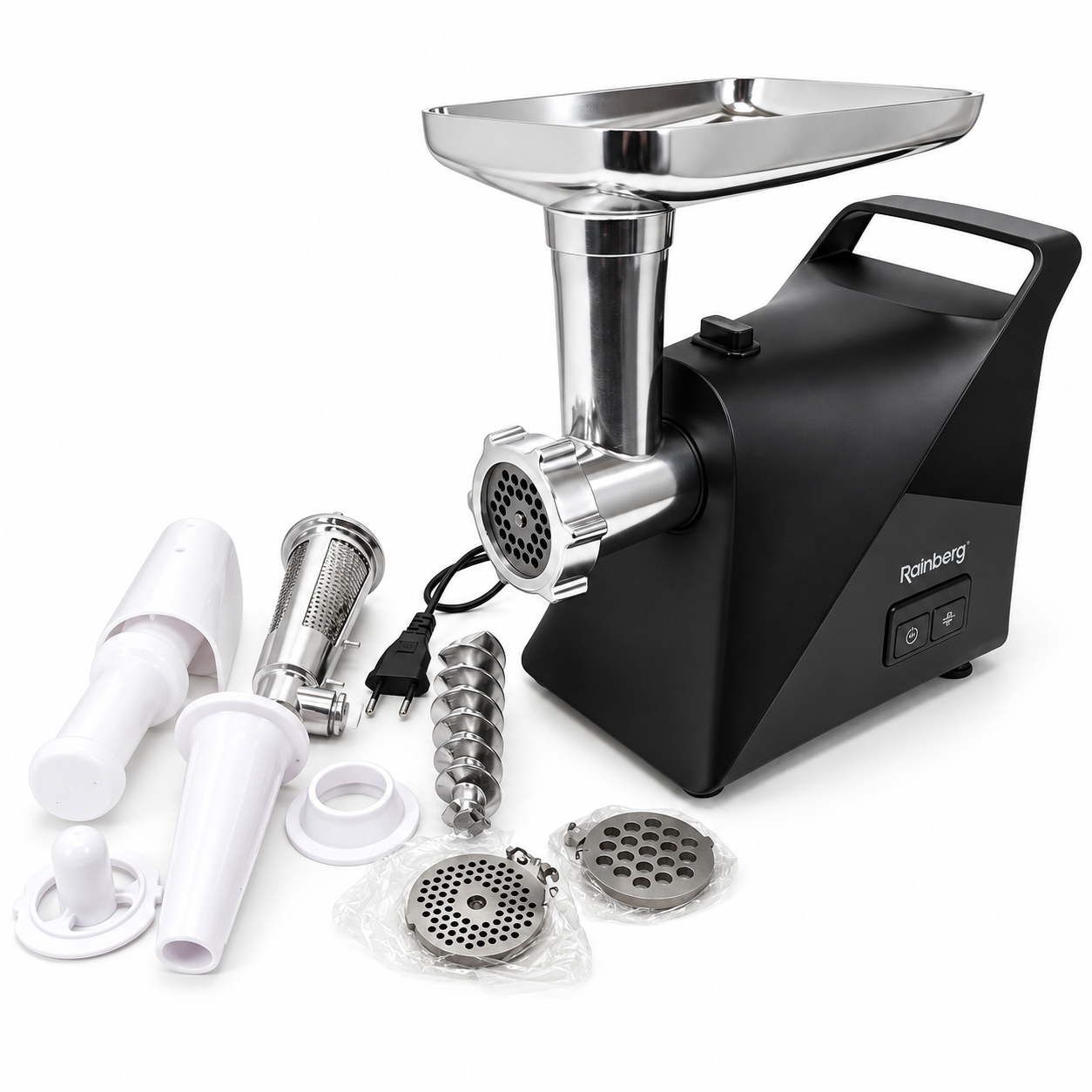 Мясорубка электрическая Rainberg RB-679 3000 Вт металлический лоток реверс соковыжималка Черный (ML-06853) Мясорубка электрическая Rainberg RB-679 3000 Вт металлический лоток реверс соковыжималка Черный (ML-06853)