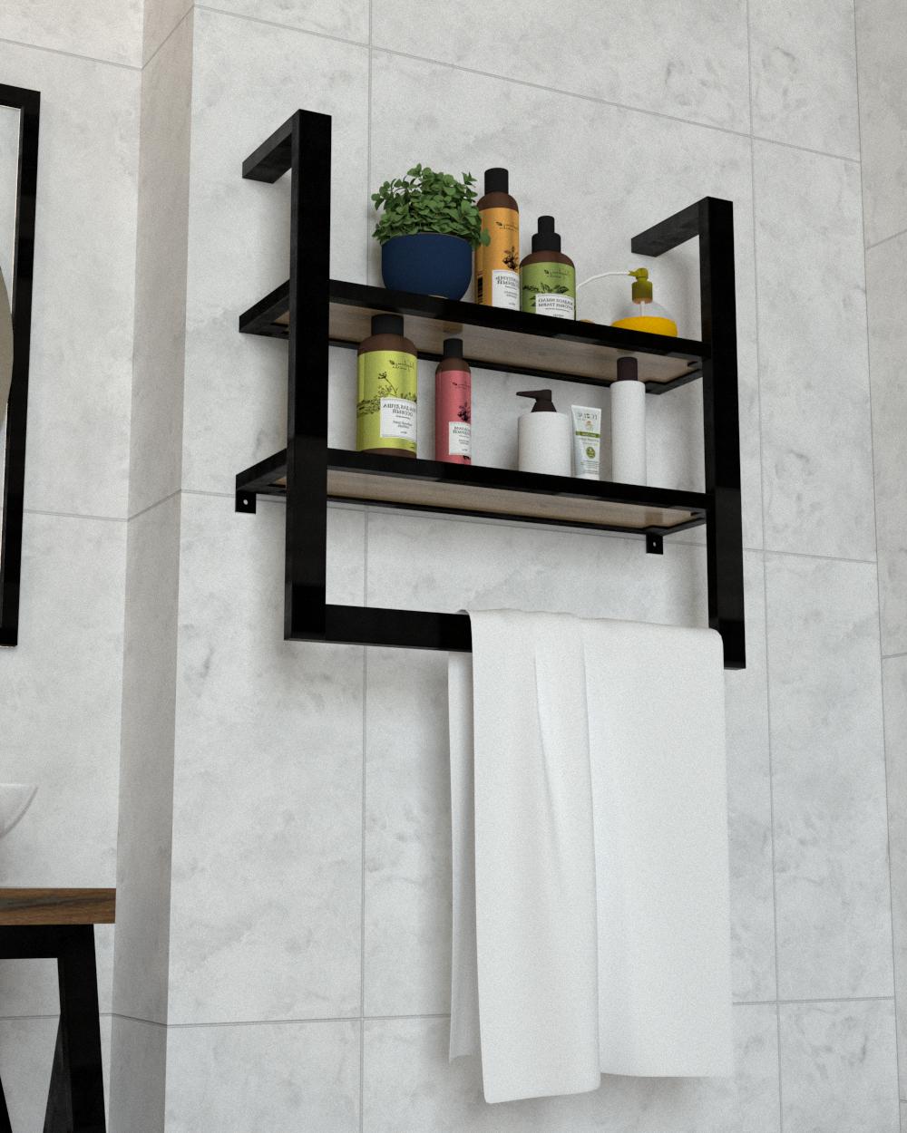 Полка настенная с держателем для полотенец EcoLoft Норра DSP-1380-1 в стиле лофт Дуб Аппалачи (32176006)