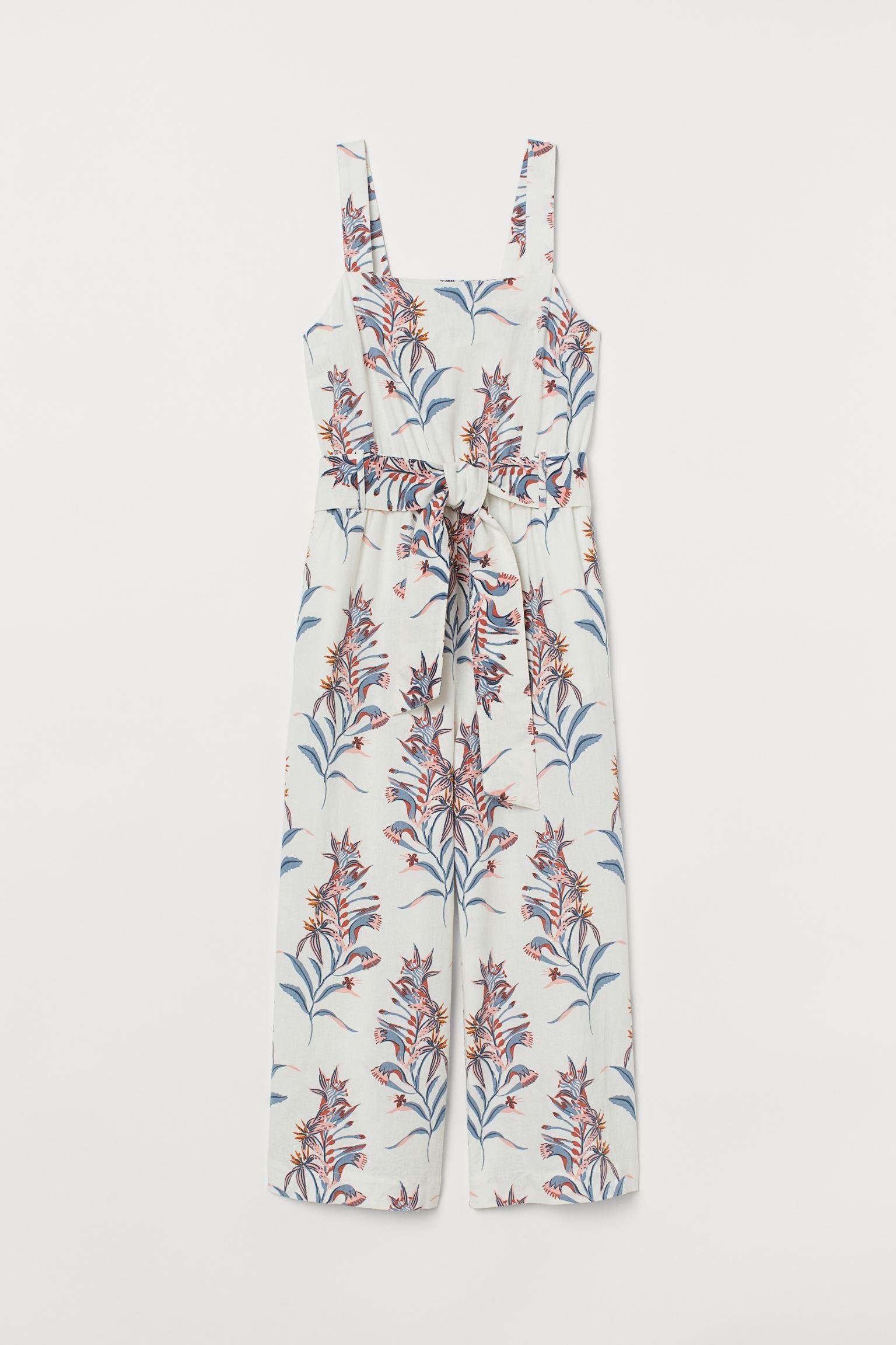 Комбинезон в цветы лен бленд р. 44 Белый (8452231wer)