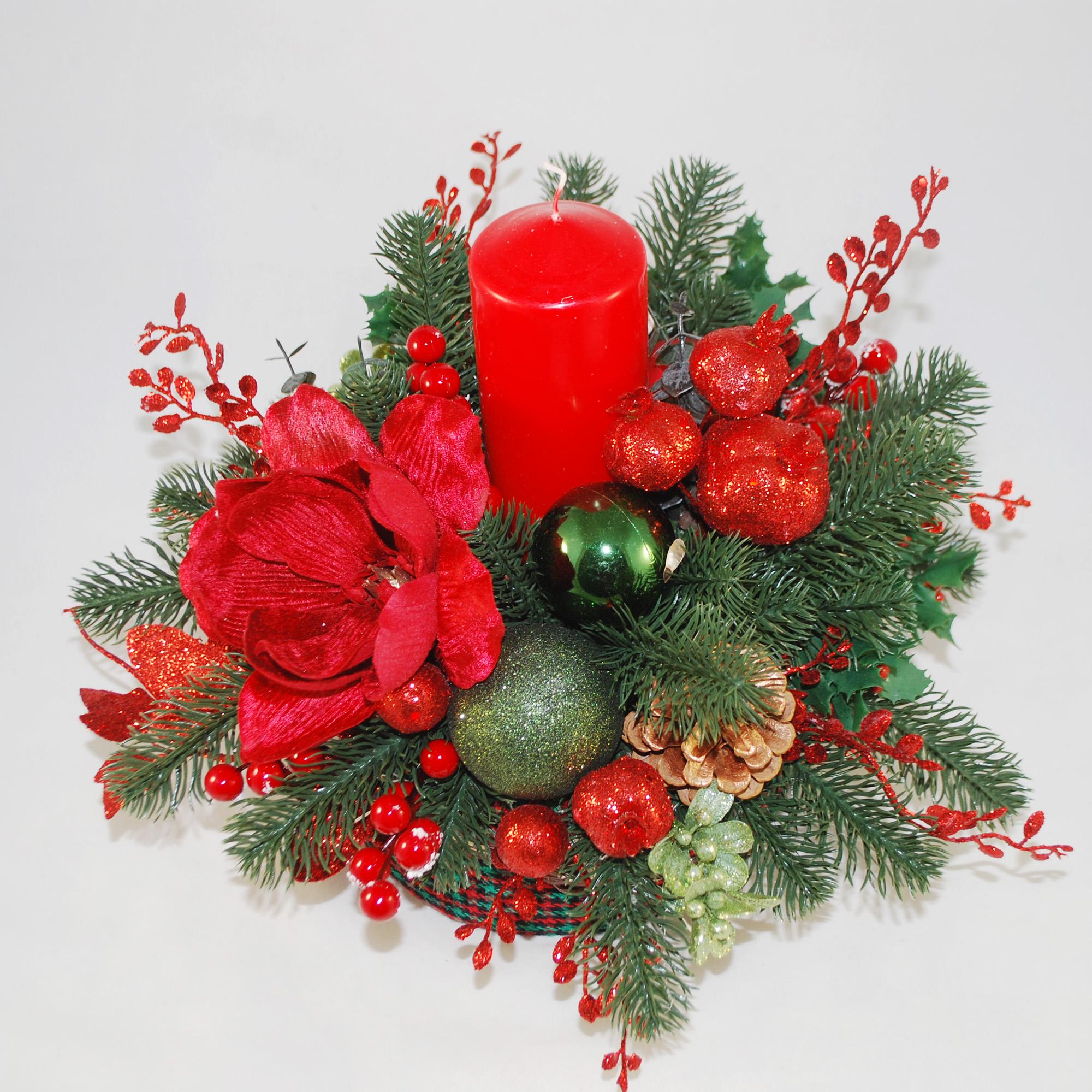 Новогодняя композиция со свечой и магнолией Красный/Зеленый (5467236) - фото 3