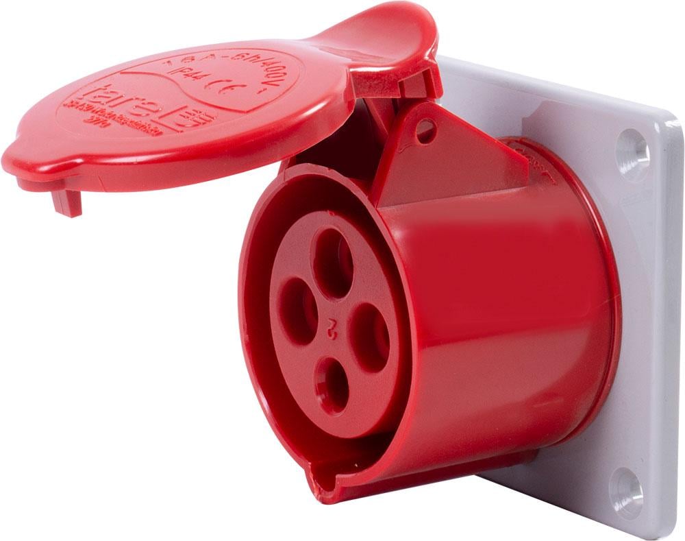 Силова розетка E.NEXT 3P+PE 16А 400 В вбудована IP44 Червоний (051)