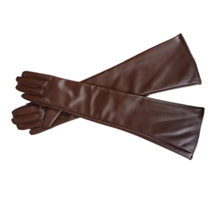 Перчатки женские высокие из экокожи XL Коричневый (79250-XL)