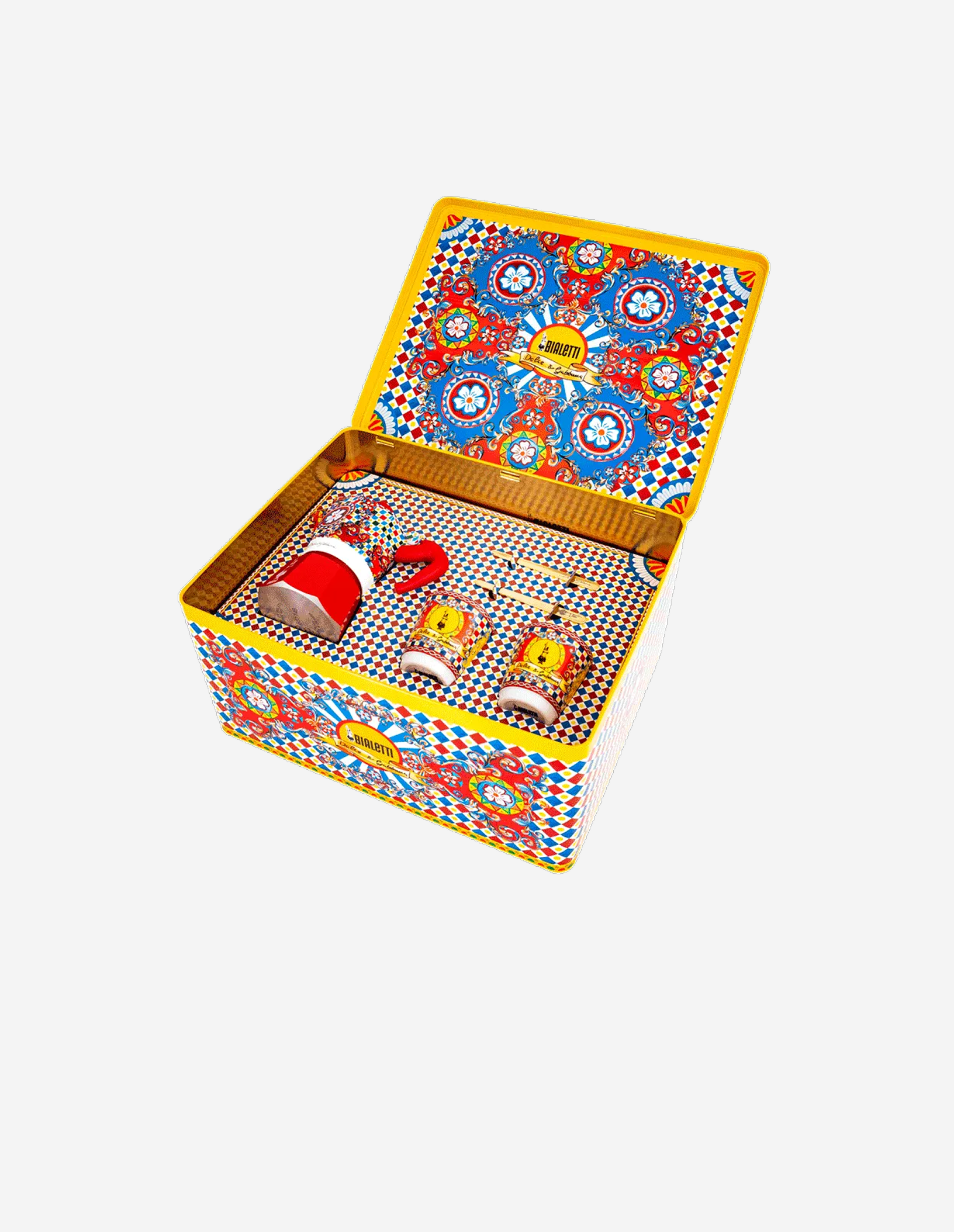 Набор Bialetti x Dolce&Gabbana гейзерная кофеварка Moka на 2 чашки/2 фарфоровых стакана/2 мешалки (0005332)