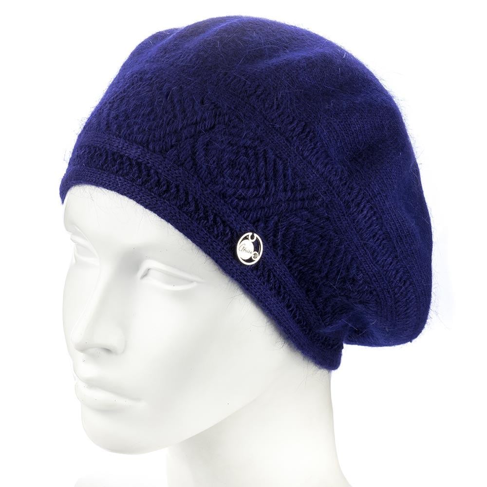 Берет женский ангоровый двойной Atrics WH912 с узором Синий