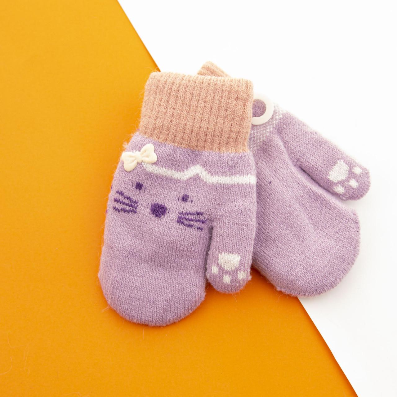 Варежки для малышей зимние двойные с котиками на 1 - 2 года Фиолетовый (22-7-42) Варежки для малышей зимние двойные с котиками на 1 - 2 года Фиолетовый (22-7-42)