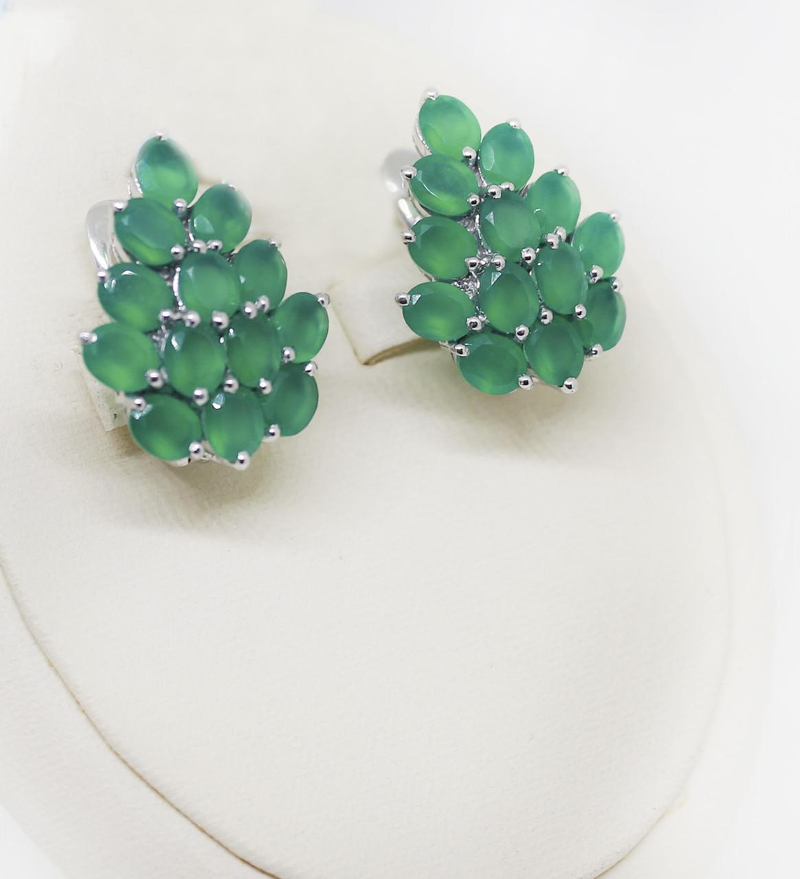 Серьги серебряные с зеленым агатом 8,75 г (967206446)