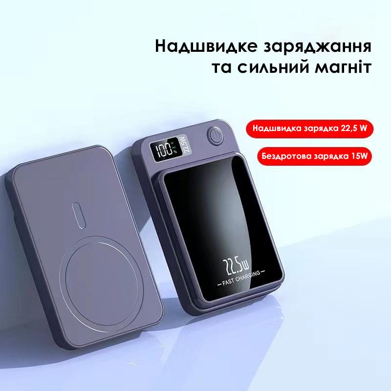 ПовербанК MagSafe з бездротовою зарядкою 10 000 mAh 22,5 W Чорний (350) - фото 6