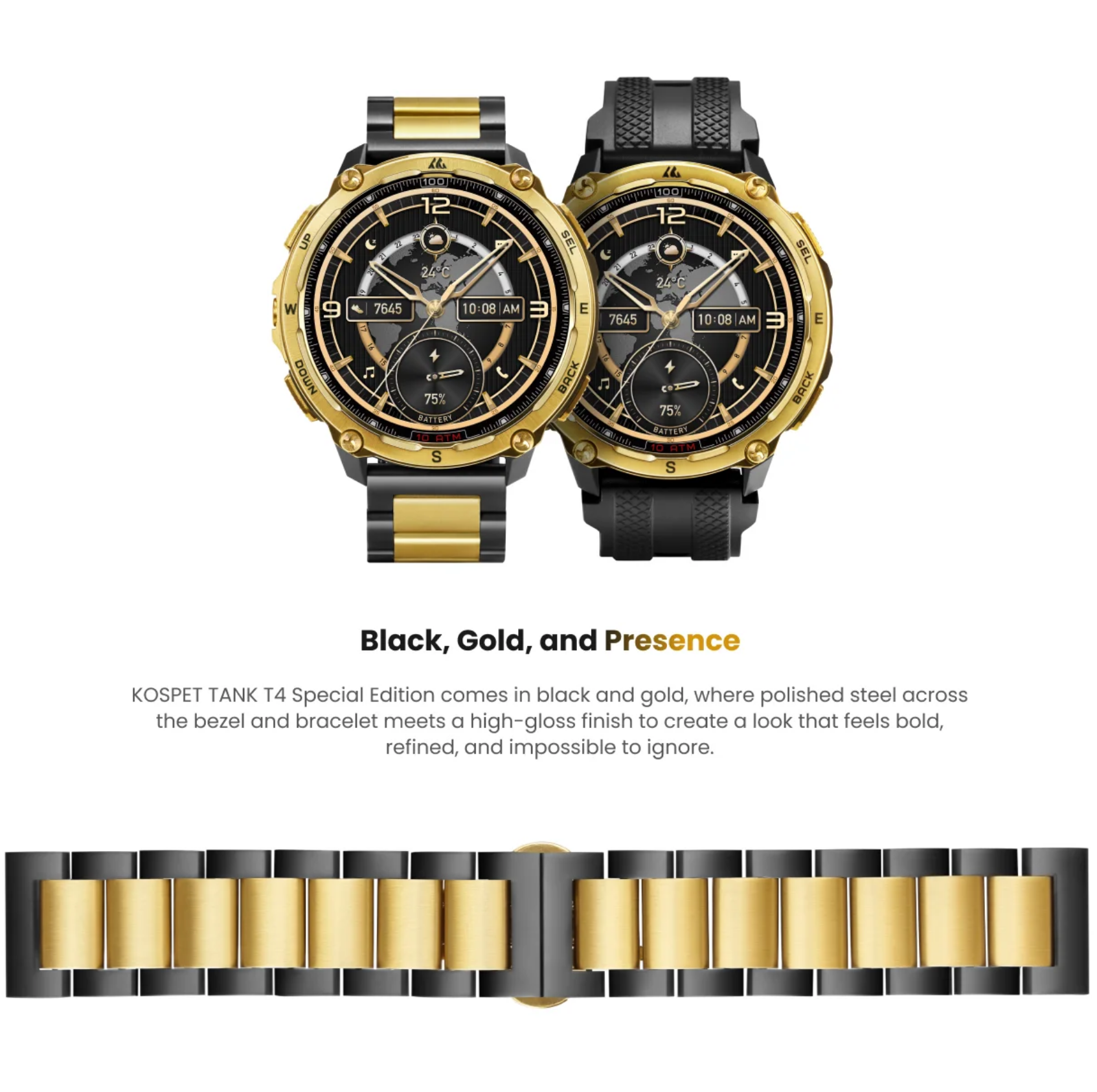 Смарт-часы тактические Kospet Tank T4 Special Edition Gold — фото 7
