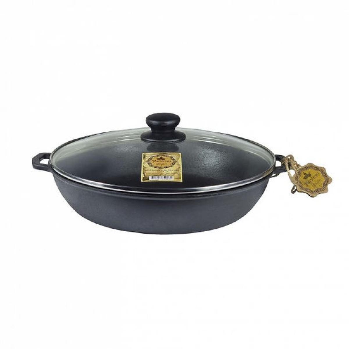 Сковорода-жаровня чугунная Maysternya со стеклянной крышкой 24x6 см (Т102С3)