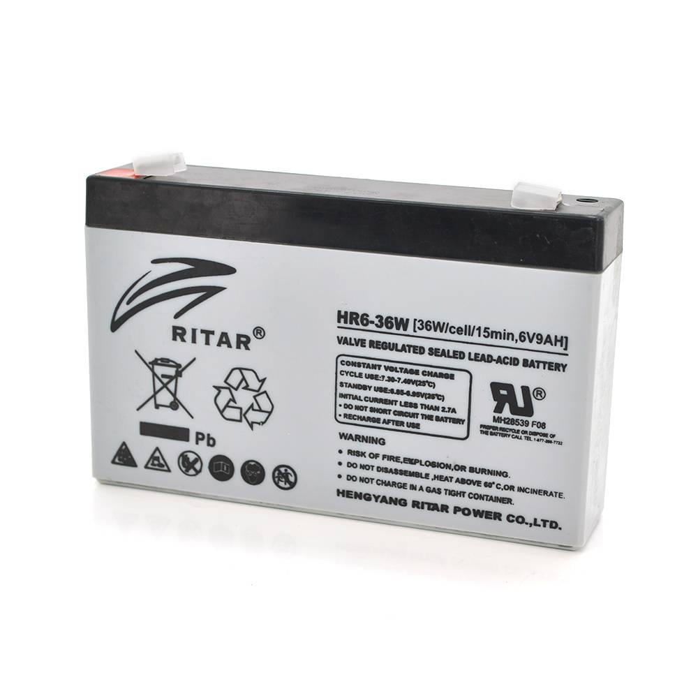 Батарея акумуляторна AGM RITAR HR6-36W Q10 6V 9,0Ah 1,35 кг 151x34x94 100 мм Gray (35993)