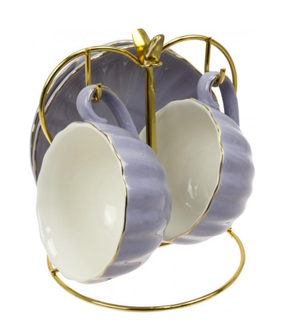 Сервиз для чая Stenson Music YG00932-V с блюдцами и ложками 250 мл Фиолетовый (17528512)