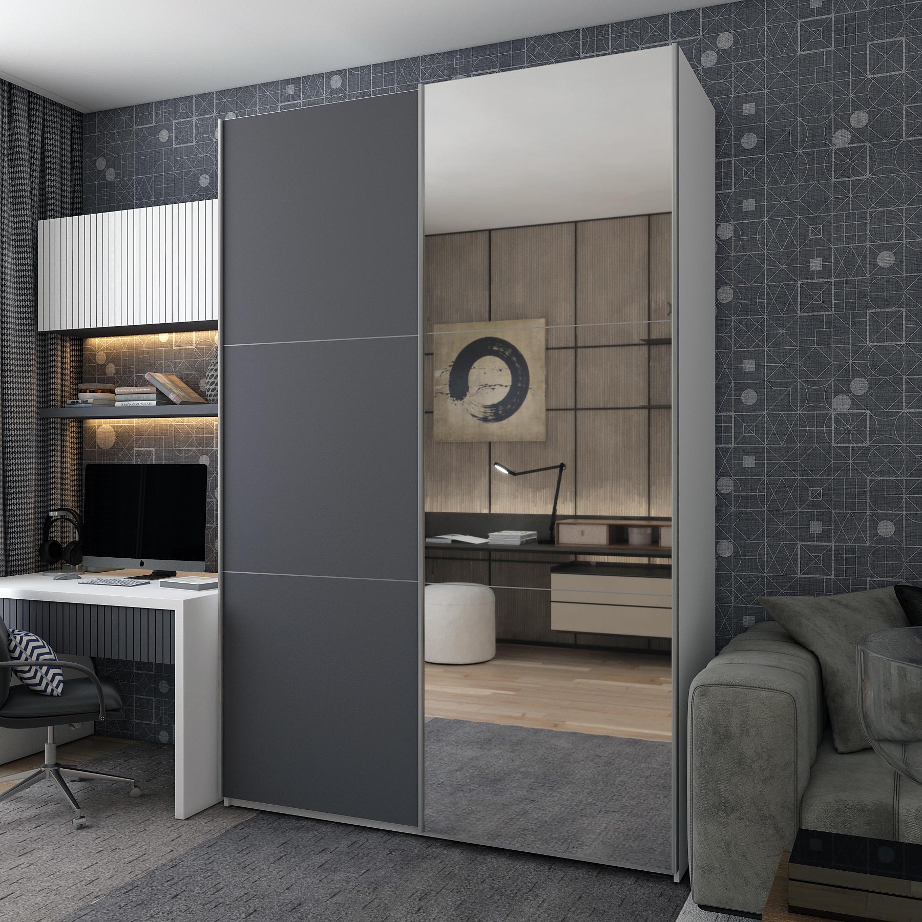 Шкаф-купе двухдверный Doros G-Caiser 160х60х240 см Белый/Графитовый/Зеркало (DRS-011015)