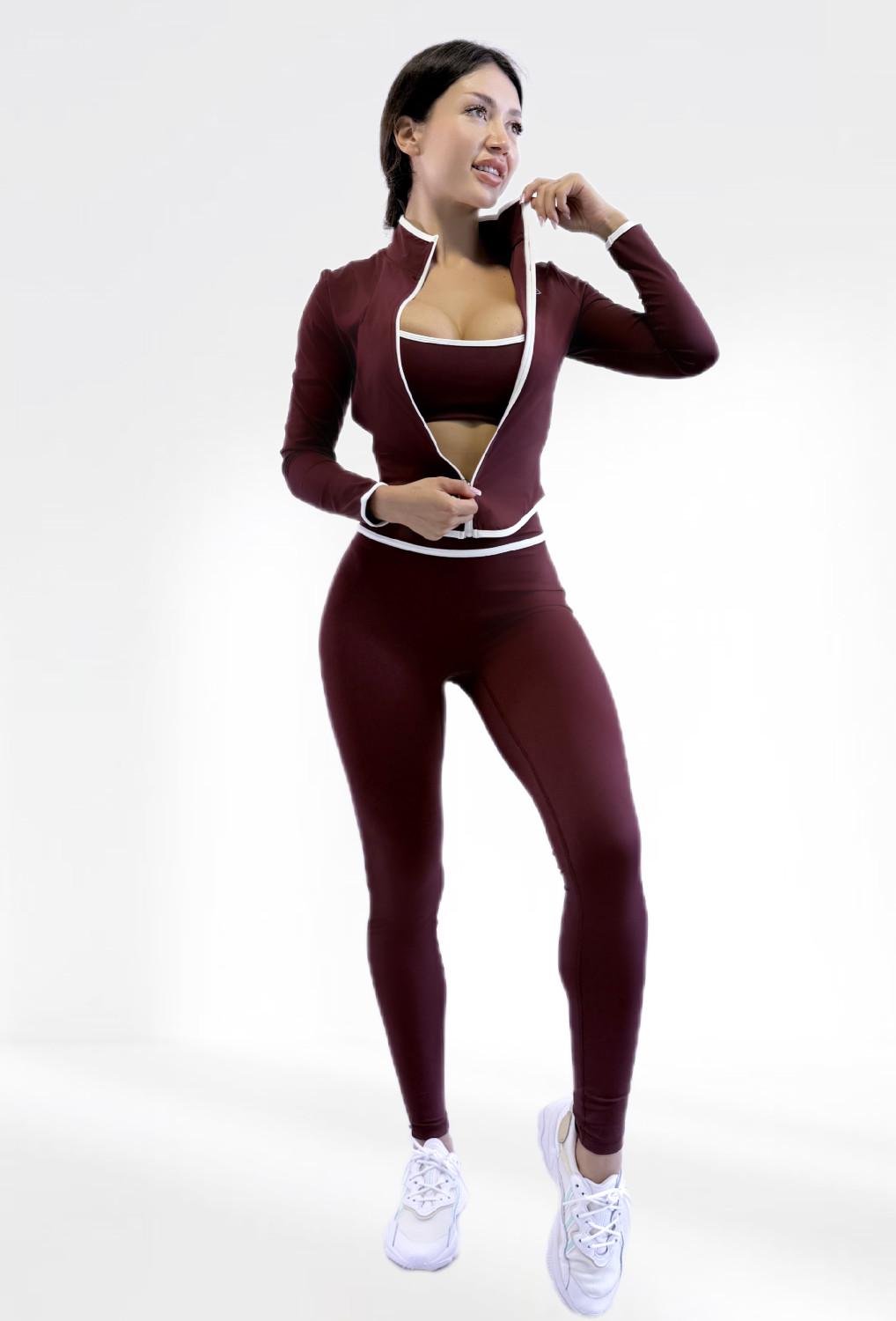 Костюм для фітнесу жіночий LILAFIT лосини пуш ап/топ/кофта S Коричневий (LFS000160)