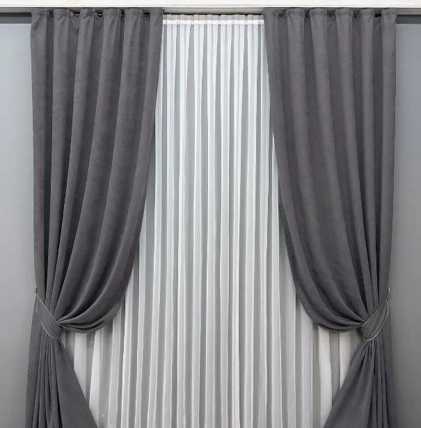 Шторы в гостиную/спальню Petek YL из микровелюра 1,5х2,95 м 2 шт. Графитовый (1706ш 33-0603)