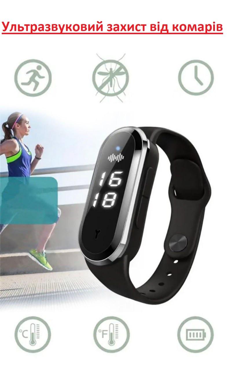 Браслет для отпугивания комаров ультразвуковой M21 PRO с функцией часов/шагомера и термометра Черный (2164658866) - фото 11