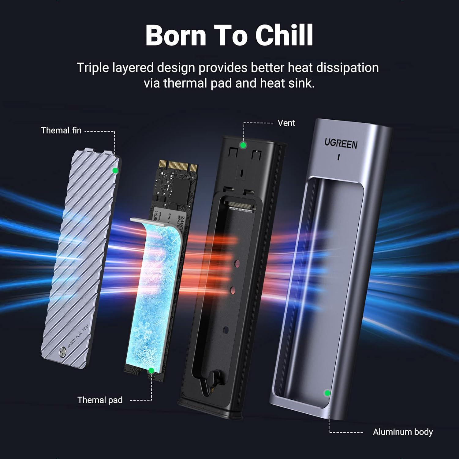 Корпус UGREEN для M.2 NVME та SATA SSD дисків 10 Гбіт/с з кабелями M та B&M 2280/2230/ 2242/2260 для PCI-e та NGFF Сріблястий (90408) - фото 4