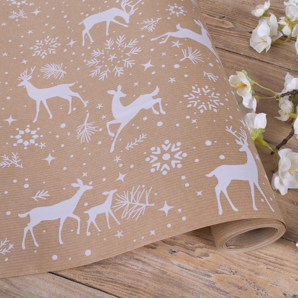 Бумага новогодняя Олень и снежинки 70 см 10 м (3832-56)