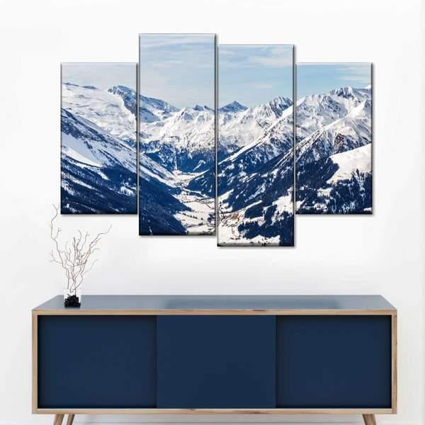 Модульная картина KIL Art Снежные горы из четырех частей 129x90 см (M4_L_242)