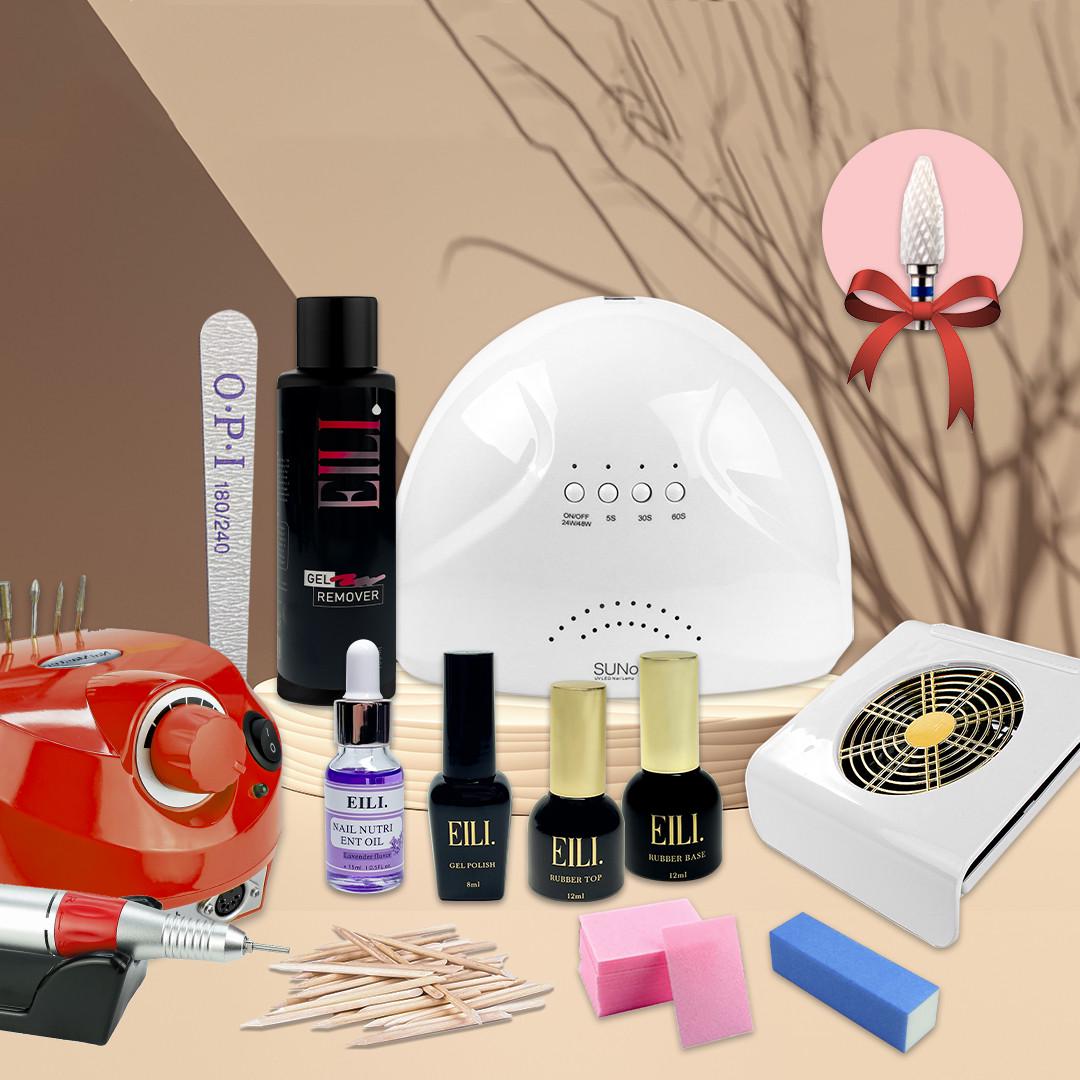 Стартовий набір для манікюру з лампою SunOne/фрезером ZS 601/витяжкою 858-2а/база/топ/remover/гель лак EILI (2308nabn-212) - фото 3 Стартовий набір для манікюру з лампою SunOne/фрезером ZS 601/витяжкою 858-2а/база/топ/remover/гель лак EILI (2308nabn-212) - фото 3