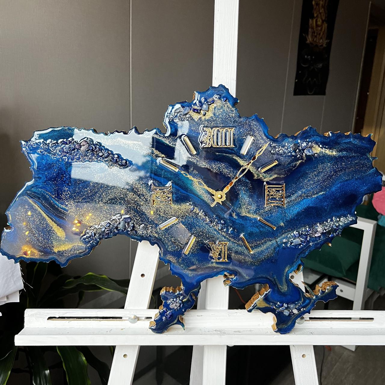 Часы настенные из эпоксидной смолы Карта Украины 50x32 см