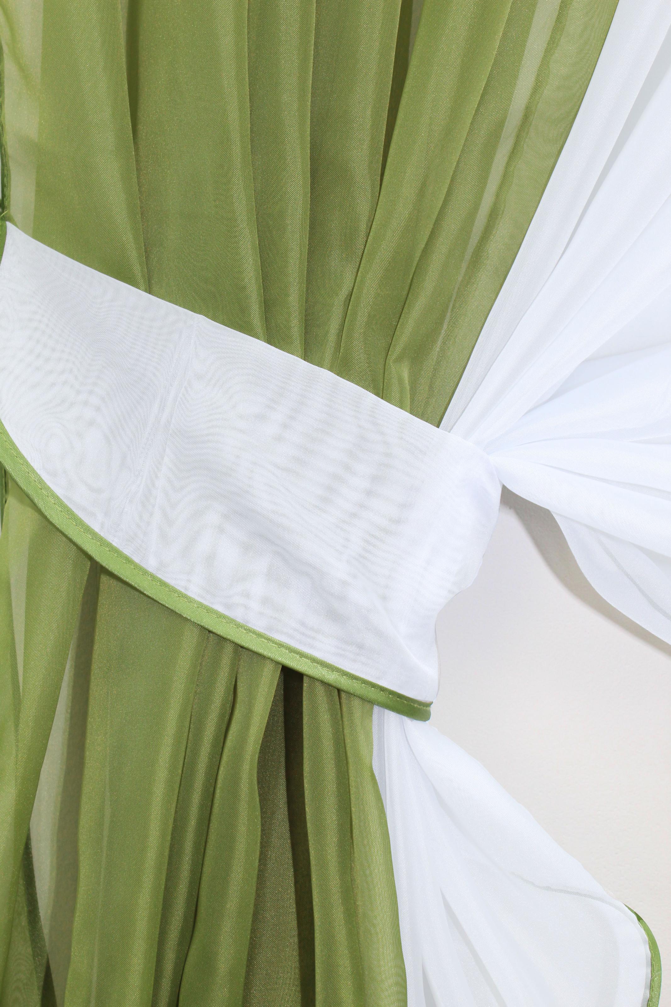 Шторы кухонные VR-Textil №096к с подвязками 400х170 см Оливковый/Белый (50-804) - фото 3