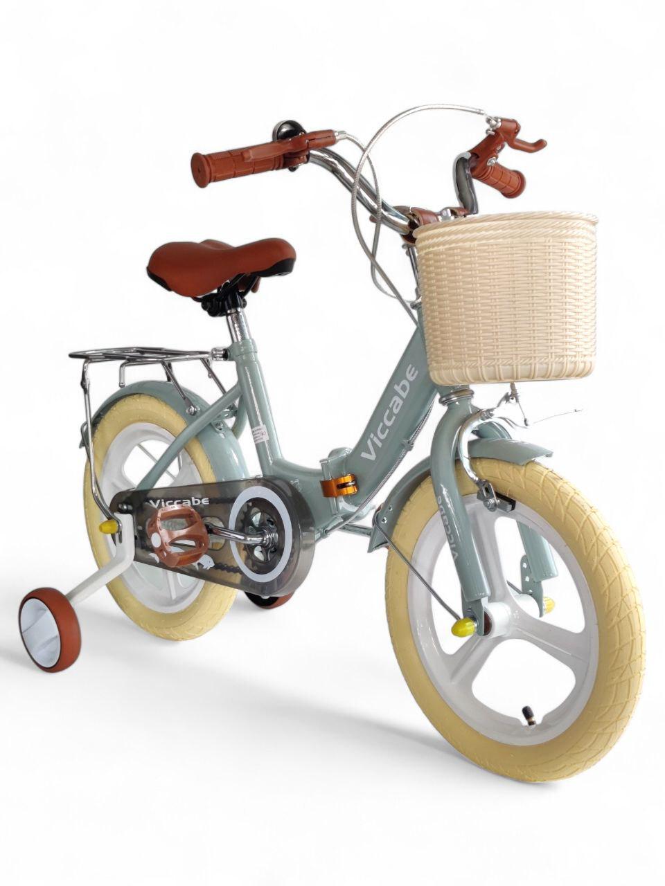Детский велосипед двухколесный складной Viccabe 5188-66A-16 с дополнительными колесами и корзиной Серый (5188-66A-16r-s2)