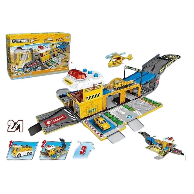 Ігровий набір WinTek Engineering паркінг/інженерна вантажівка 2в1 2 металопластикові машинки вертоліт звукові/світлові ефекти (G_6399) - фото 4