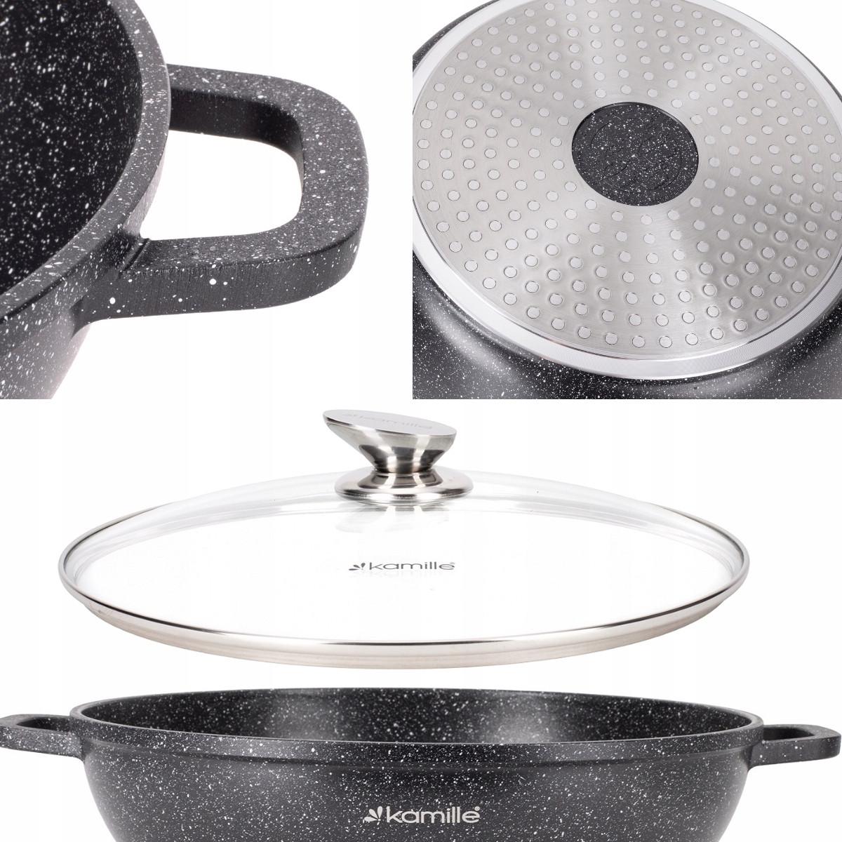 Кастрюля со стеклянной крышкой и антипригарным покрытием Kamille КМ-4482 из литого алюминия 13,5 л Черный мрамор (150-84-4482) - фото 3