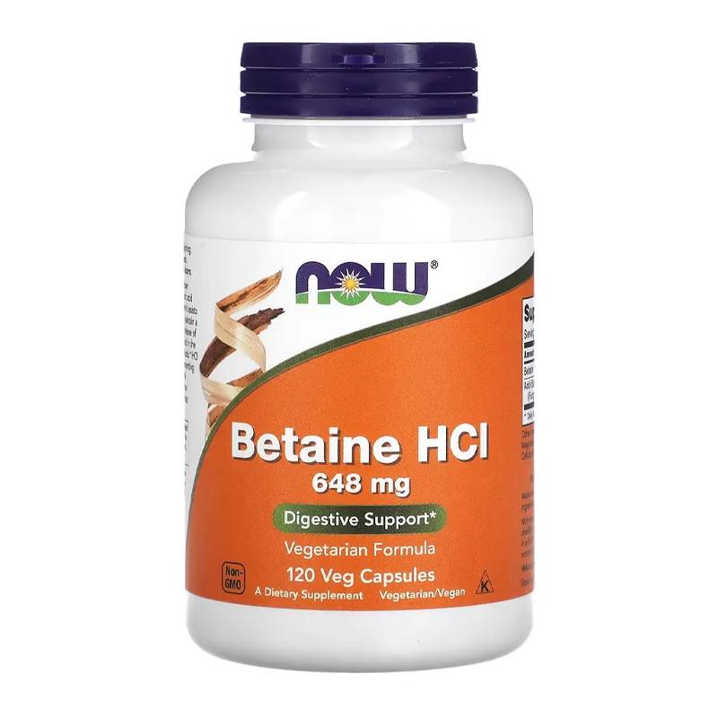 Бетаїн NOW Betaine HCL 648 мг 120 капс. (07810-01)