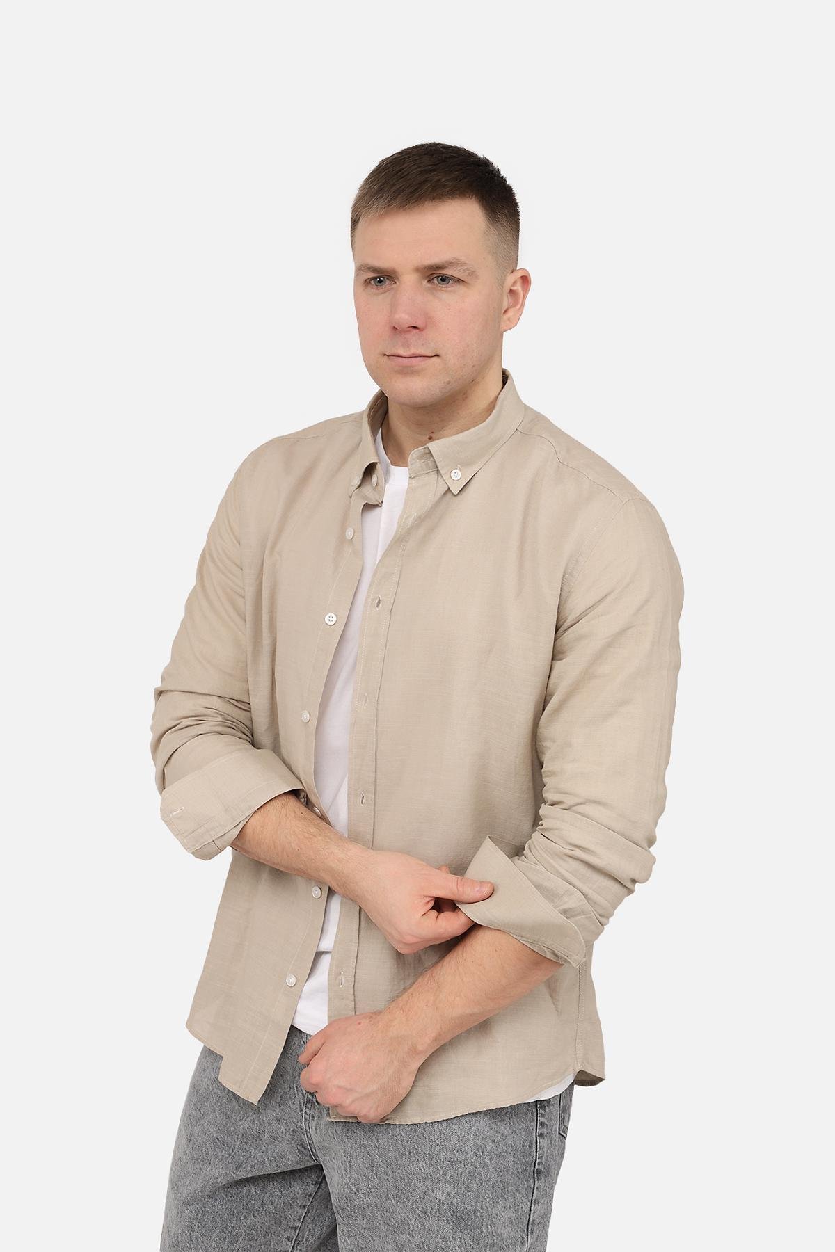 Сорочка з довгим рукавом ЦБ-00271812 чоловіча р. 46 Бежевий (SKT001049673) - фото 2 Сорочка з довгим рукавом ЦБ-00271812 чоловіча р. 46 Бежевий (SKT001049673) - фото 2