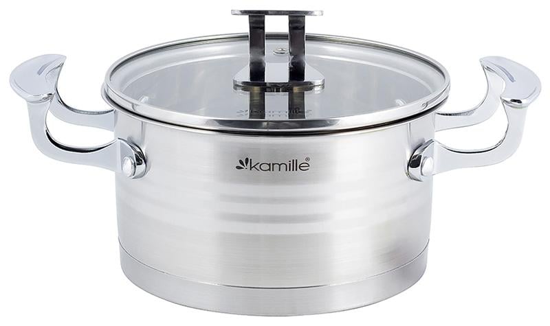Кастрюля Kamille Casserote из нержавеющей стали со стеклянной крышкой 4,4 л (KM-5856)