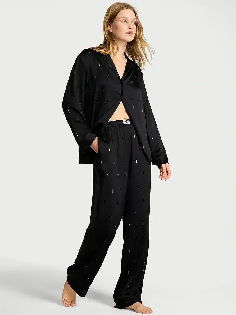 Пижама сатиновая Victoria's Secret Signature Satin Shine Long Pajama Set Regular M Черный (27162422) Пижама сатиновая Victoria's Secret Signature Satin Shine Long Pajama Set Regular M Черный (27162422)